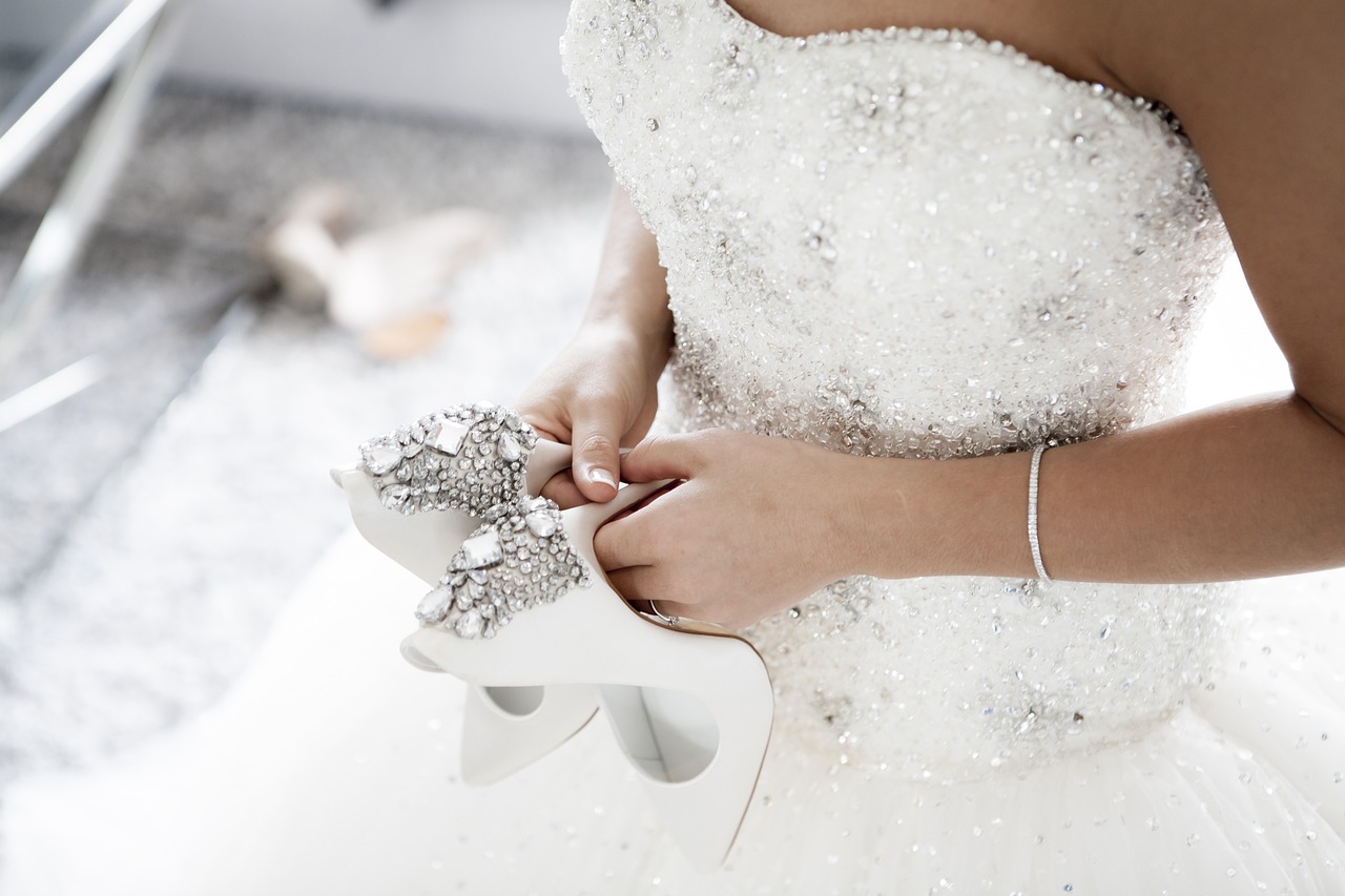 wedding dress and heels wedding gown and heels with diamonds